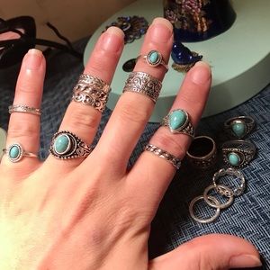 NWOT Bohemian Silver tone & turquoise stone rings.